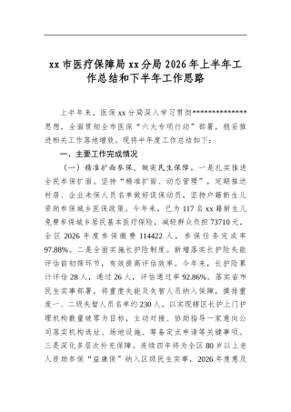 XX市医疗保障局XX分局2026年上半年工作总结和下半年工作思路