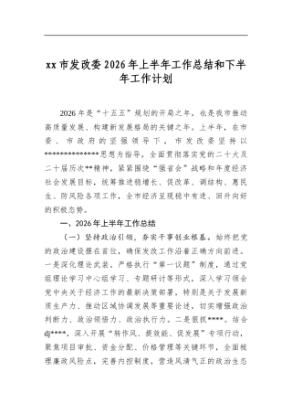 XX市发改委2026年上半年工作总结和下半年工作计划