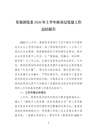 某集团党委2026年上半年抓基层党建工作总结报告