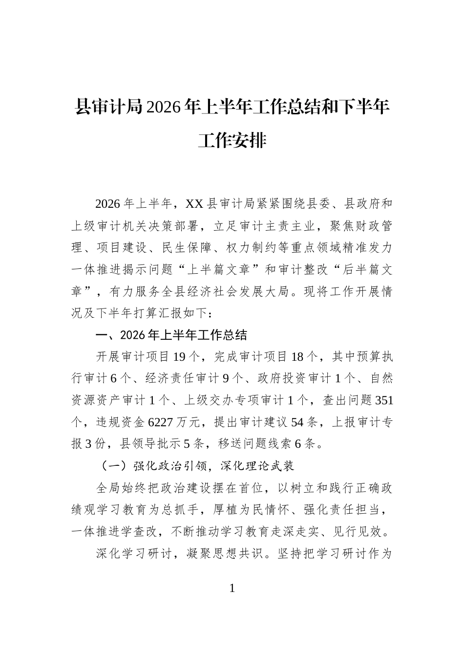 县审计局2026年上半年工作总结和下半年工作安排_第1页