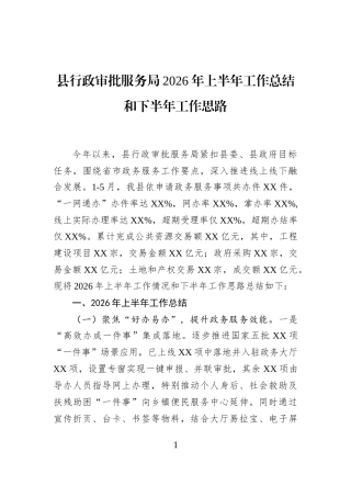 县行政审批服务局2026年上半年工作总结和下半年工作思路