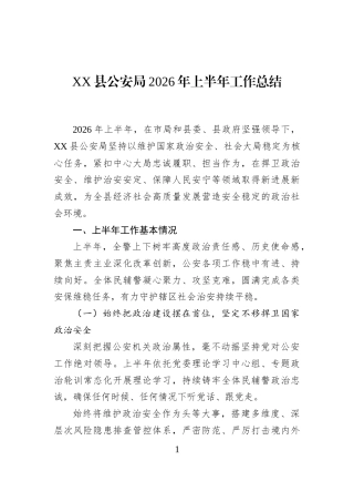 XX县公安局2026年上半年工作总结