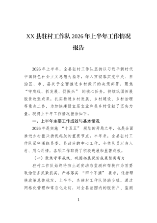 XX县驻村工作队2026年上半年工作情况报告