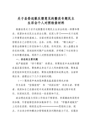 关于县委巡察反馈意见的整改专题民主生活会个人对照检查材料