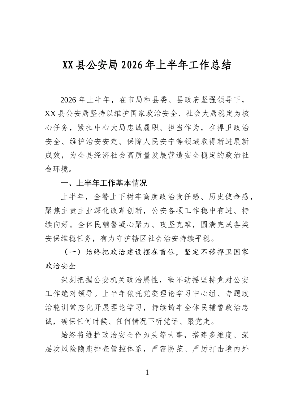 县公安局2026年上半年工作总结_第1页