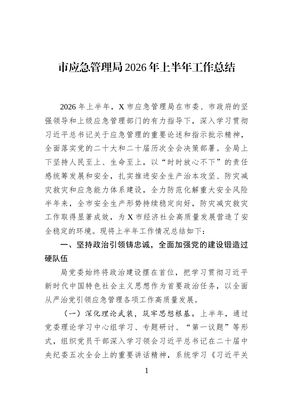 市应急管理局2026年上半年工作总结 (1)_第1页