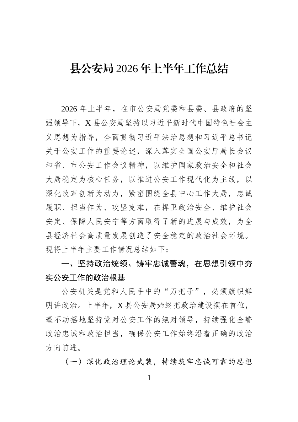 县公安局2026年上半年工作总结 (1)_第1页