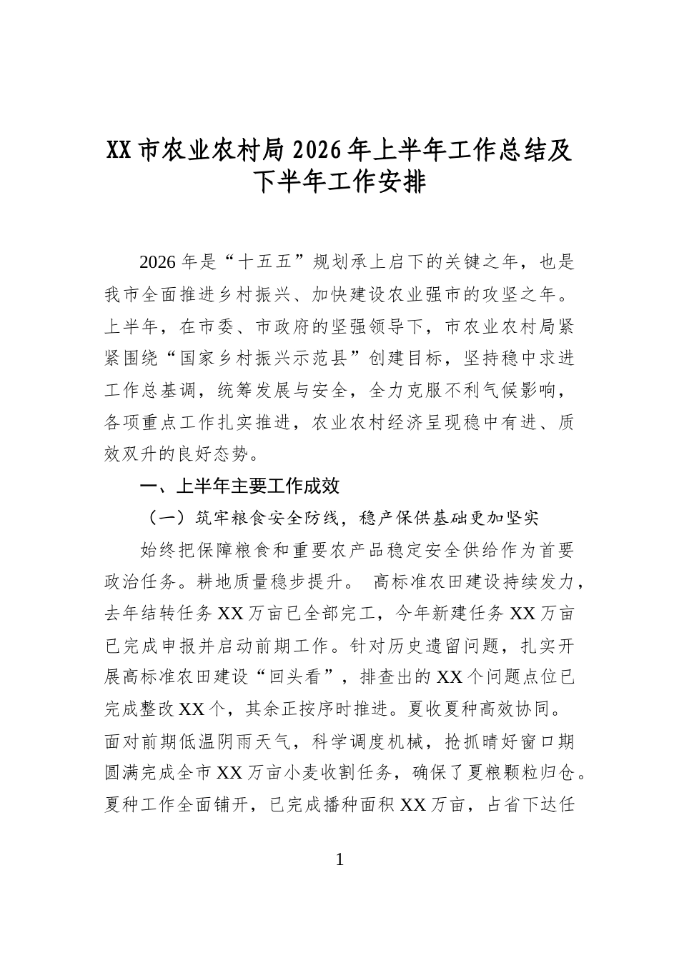 市农业农村局2026年上半年工作总结及下半年工作安排_第1页