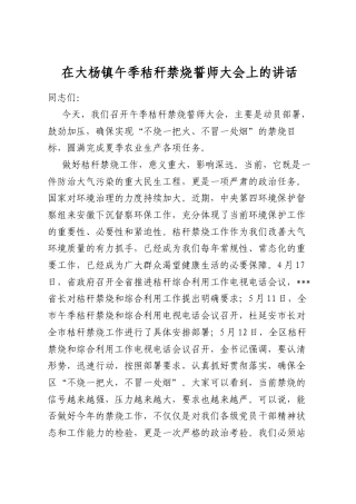 在大杨镇午季秸秆禁烧誓师大会上的讲话