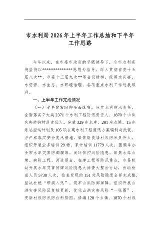 市水利局2026年上半年工作总结和下半年工作思路