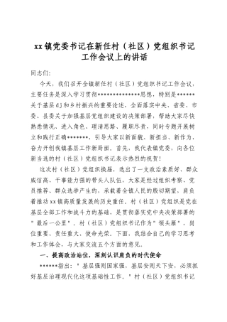 镇党委书记在新任村（社区）党组织书记工作会议上的讲话