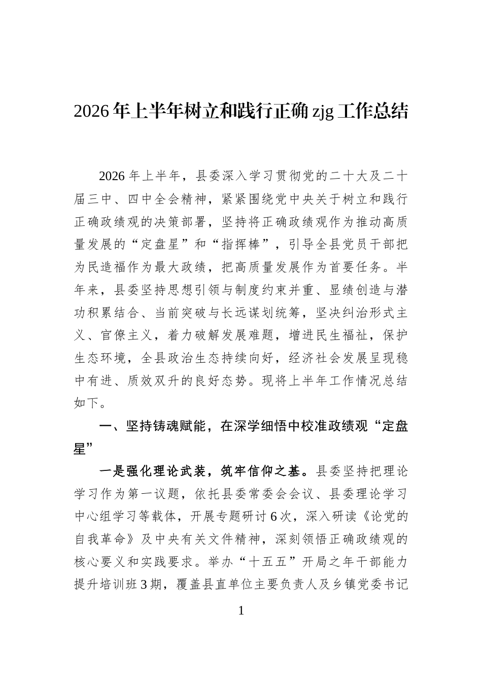 2026年上半年树立和践行正确政绩观工作总结_第1页