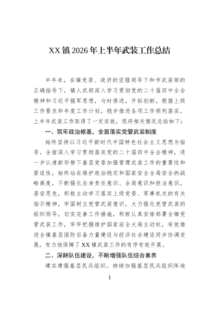 XX镇2026年上半年武装工作总结