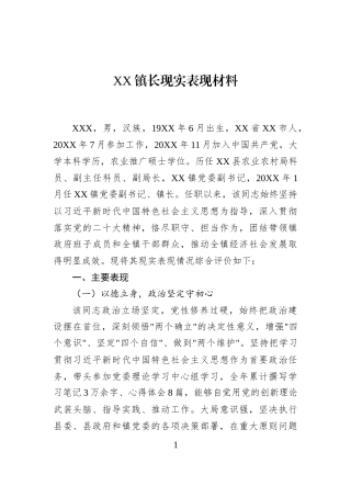XX镇长现实表现材料