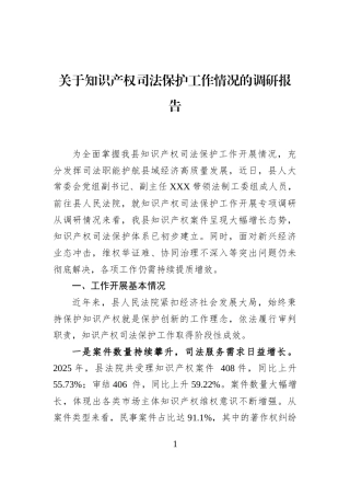 关于知识产权司法保护工作情况的调研报告