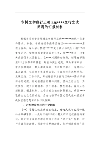 市树立和践行正确zjg学习教育立行立改问题的汇报材料
