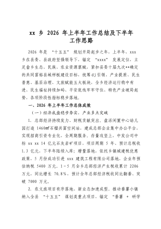 乡2026年上半年工作总结及下半年工作思路