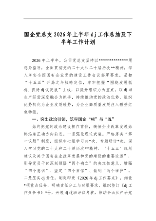 国企党总支2026年上半年党建工作总结及下半年工作计划