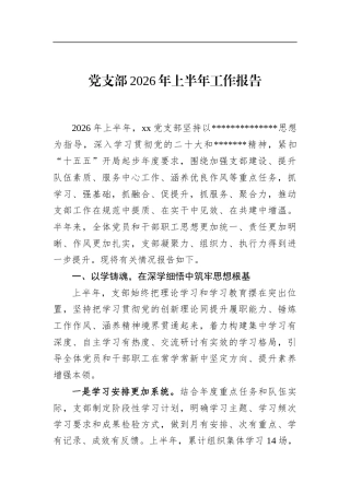 党支部2026年上半年工作报告