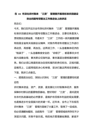 在市深化农村集体“三资”管理暨开展高标准农田建设突出问题专项整治工作推进会上的讲话