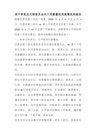 某中学党总支部委员会关于巡察整改进展情况的报告