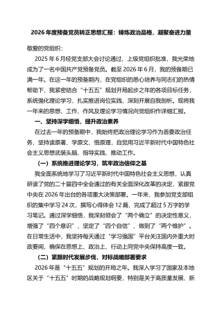 2026年度预备党员转正思想汇报：锤炼政治品格，凝聚奋进力量