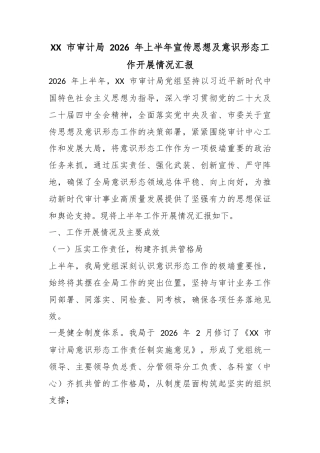 市审计局2026年上半年宣传思想及意识形态工作开展情况汇报
