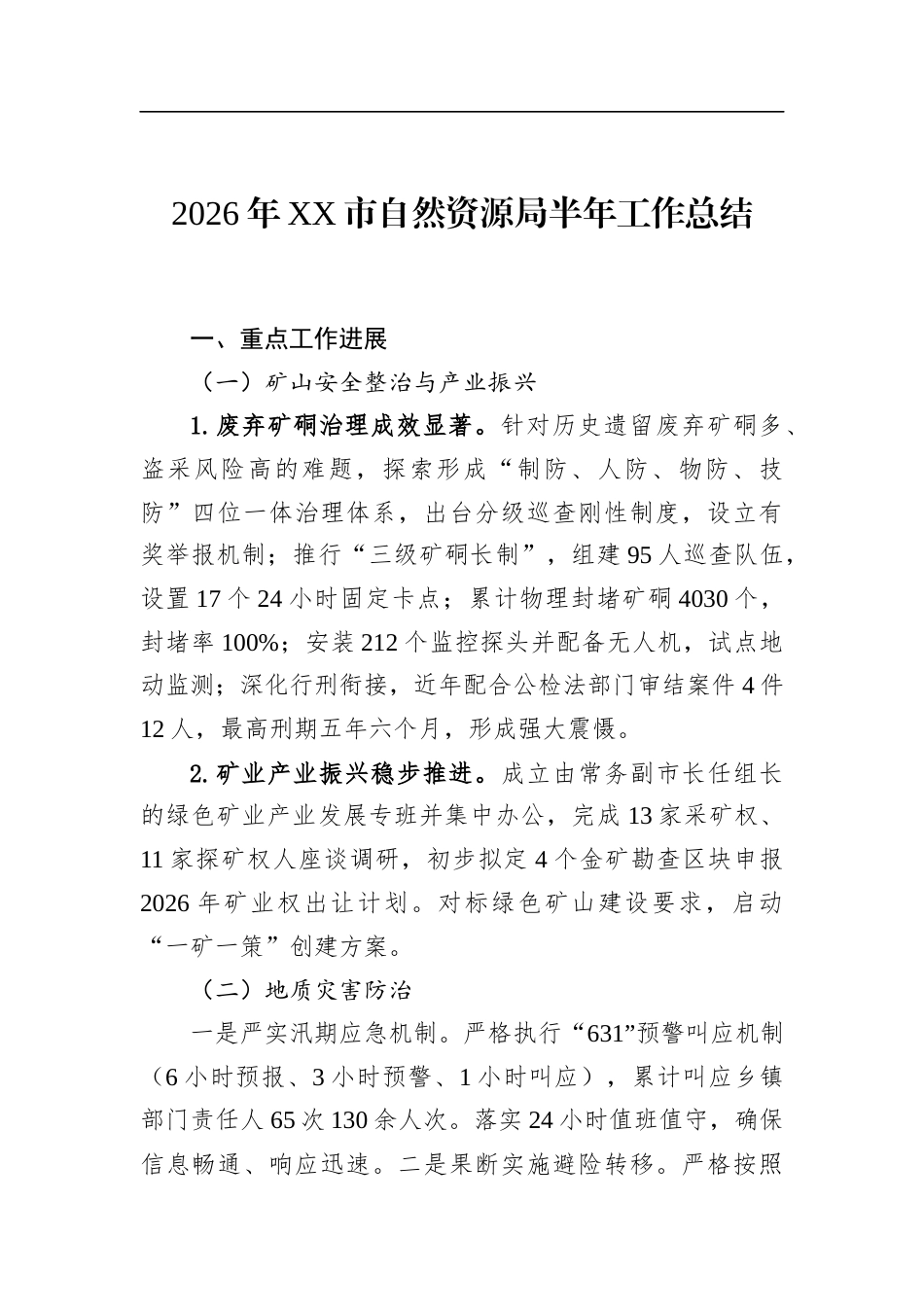 2026年市自然资源局半年工作总结_第1页