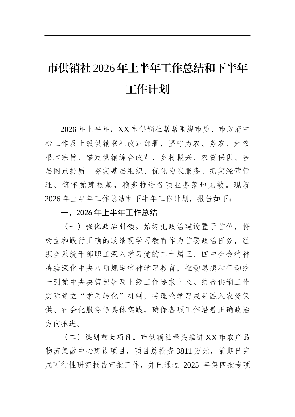 市供销社2026年上半年工作总结和下半年工作计划_第1页