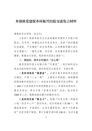 乡镇抓党建促乡村振兴经验交流发言材料 (1)