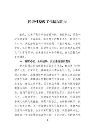 阶段性整改工作情况汇报