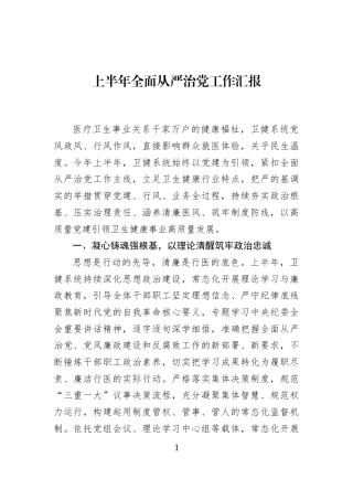 上半年全面从严治党工作汇报
