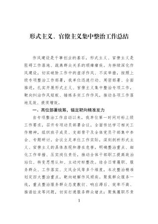 形式主义、官僚主义集中整治工作总结