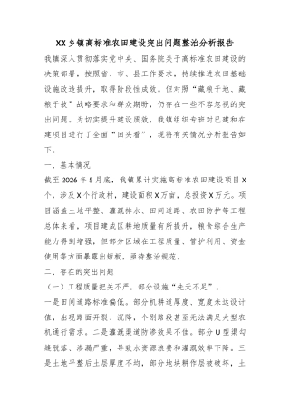 乡镇高标准农田建设突出问题整治分析报告