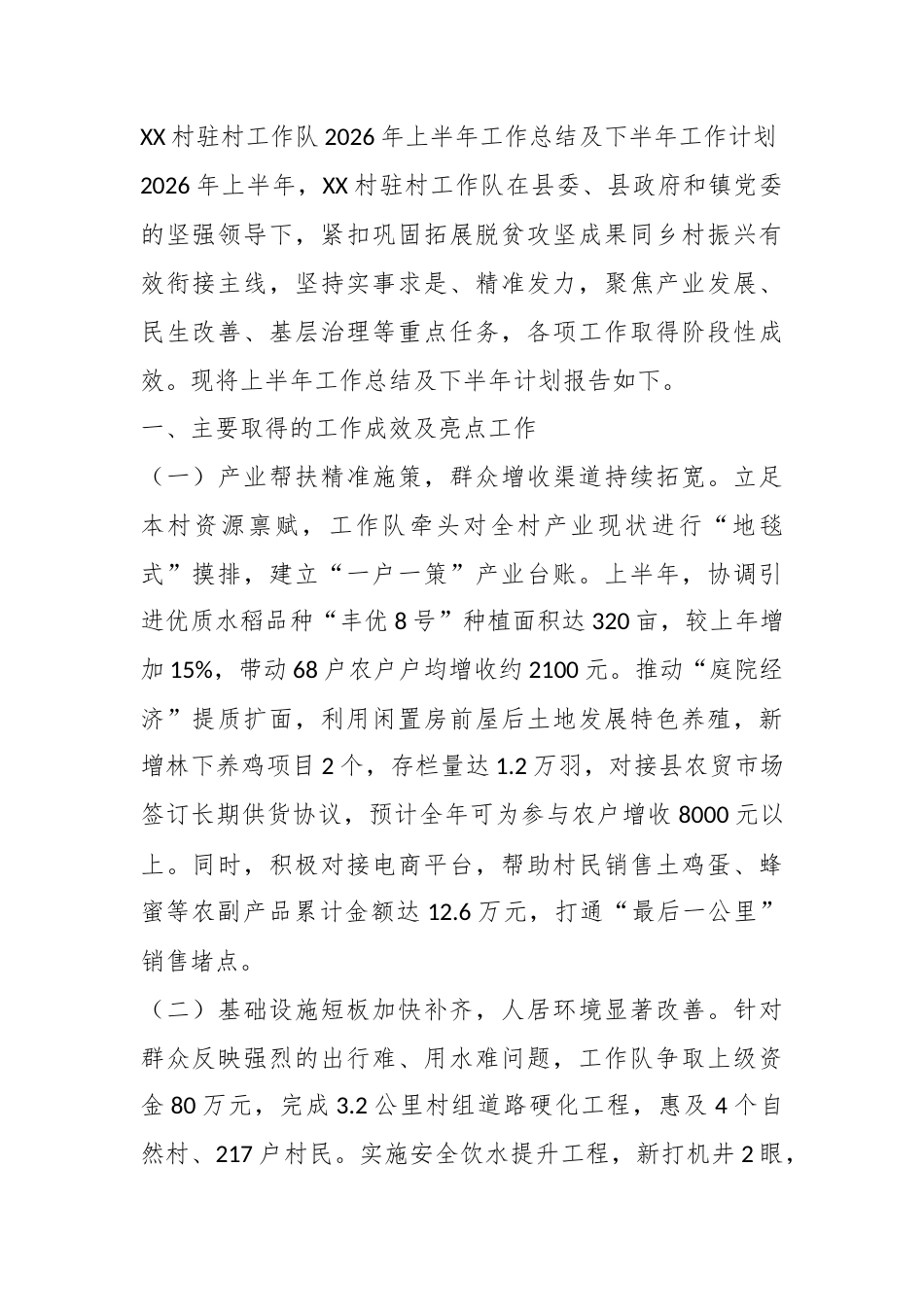 村驻村工作队2026年上半年工作总结及下半年工作计划_第1页