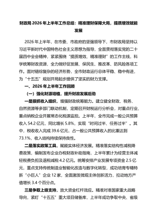 财政局2026年上半年工作总结：精准理财保障大局，提质增效赋能发展
