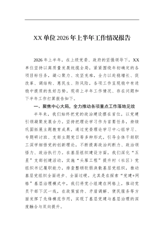 单位2026年上半年工作情况报告