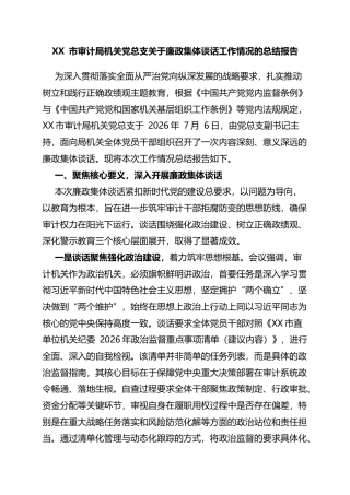 市审计局机关党总支关于廉政集体谈话工作情况的总结报告