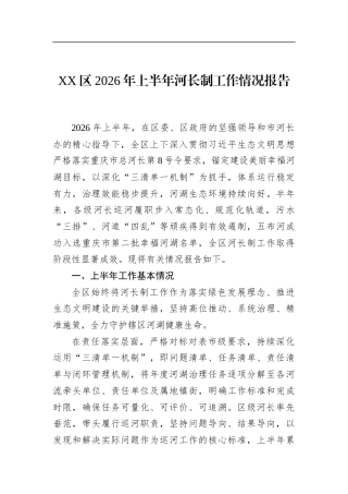区2026年上半年河长制工作情况报告