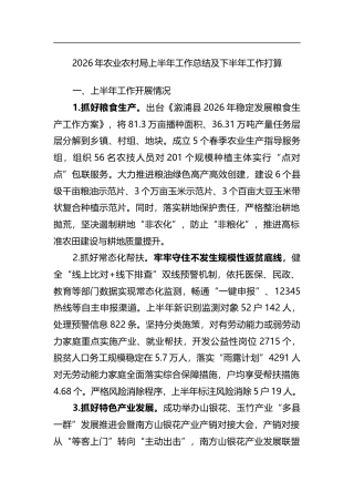 2026年农业农村局上半年工作总结及下半年工作打算计划