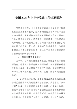 集团2026年上半年党建工作情况报告