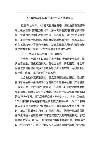 县民政局2026年上半年工作情况报告