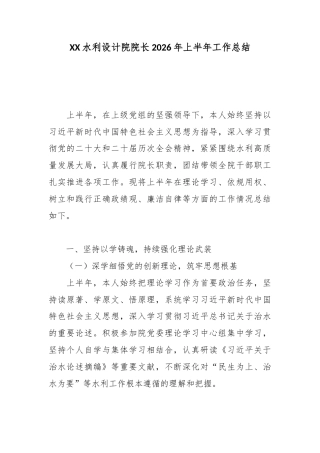 水利设计院院长2026年上半年工作总结