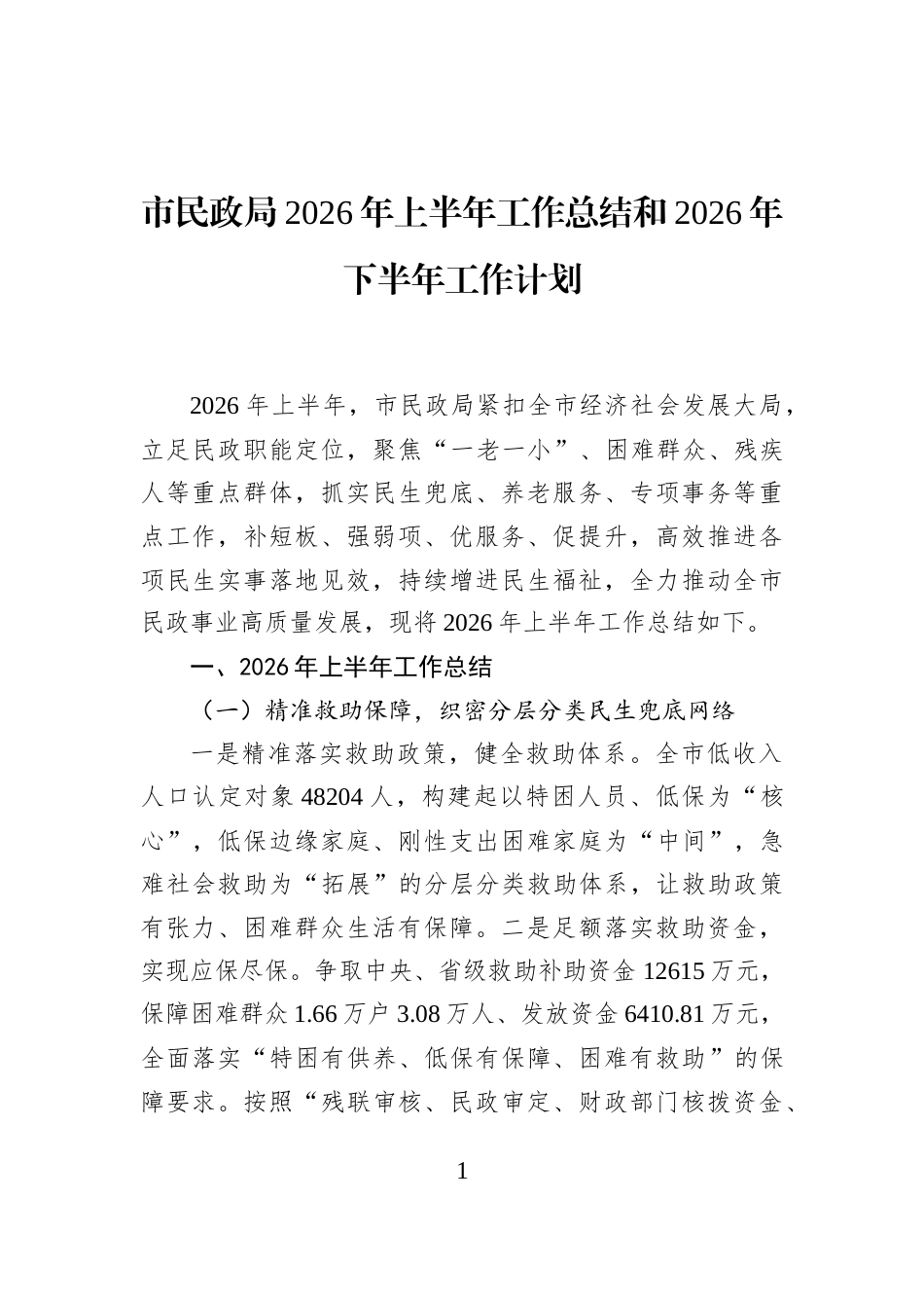市民政局2026年上半年工作总结和2026年下半年工作计划_第1页