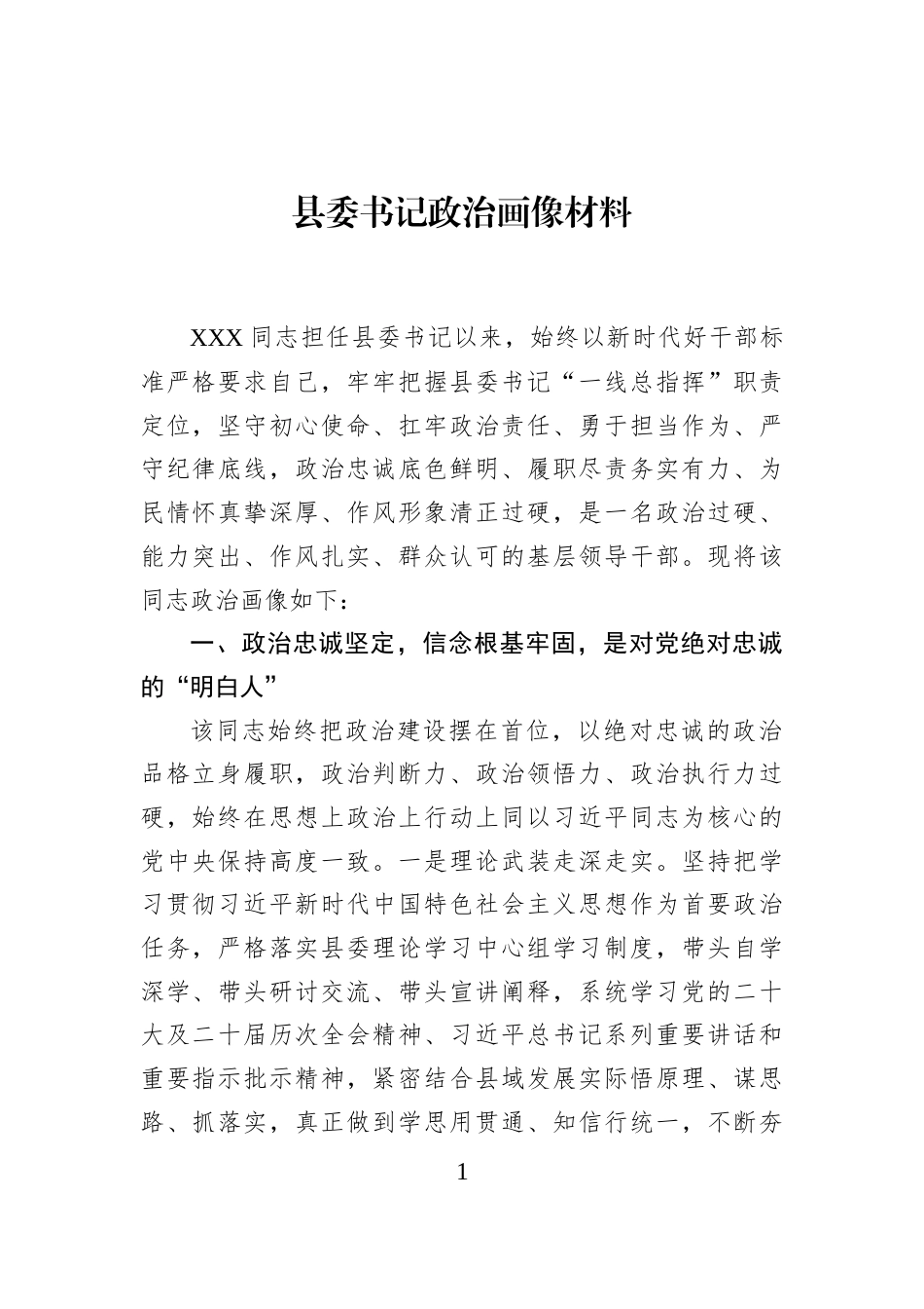 县委书记政治画像材料_第1页