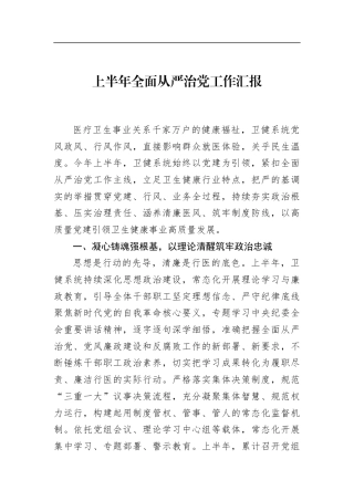 上半年全面从严治党工作汇报
