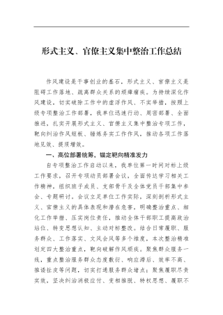 形式主义、官僚主义集中整治工作总结