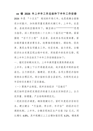 镇2026年上半年工作总结和下半年工作安排