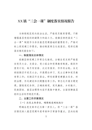 XX镇“三会一课”制度落实情况报告