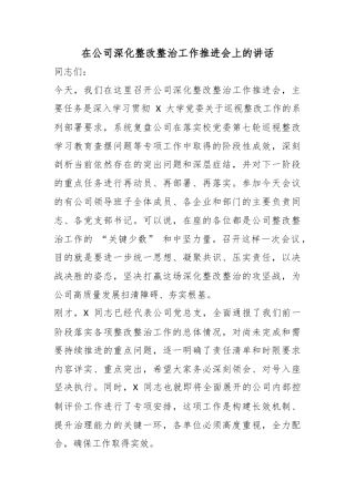 在公司深化整改整治工作推进会上的讲话
